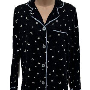 PJ Salvage Midnight Darkest Blue Moon Stars Soft Knit Pajama Top Women's S Black